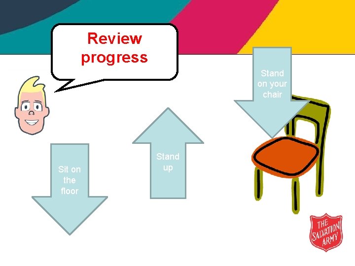 Review progress Stand on your chair Sit on the floor Stand up 