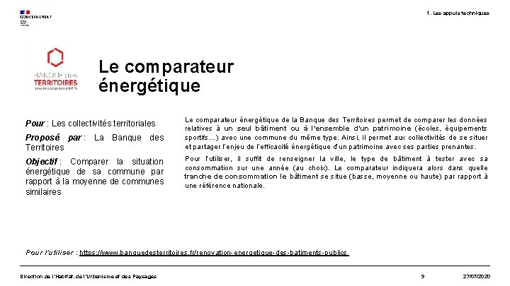 1. Les appuis techniques Le comparateur énergétique Pour : Les collectivités territoriales Proposé par