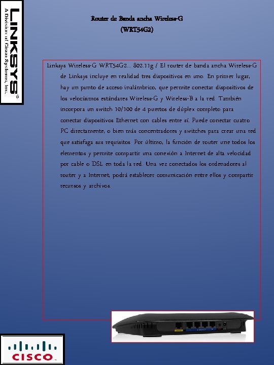 Router de Banda ancha Wireless-G (WRT 54 G 2) Linksys Wireless-G WRT 54 G