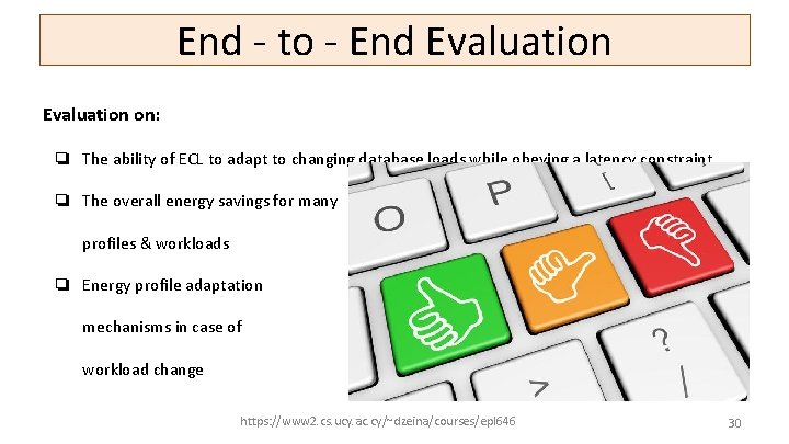 End - to - End Evaluation on: ❏ The ability of ECL to adapt