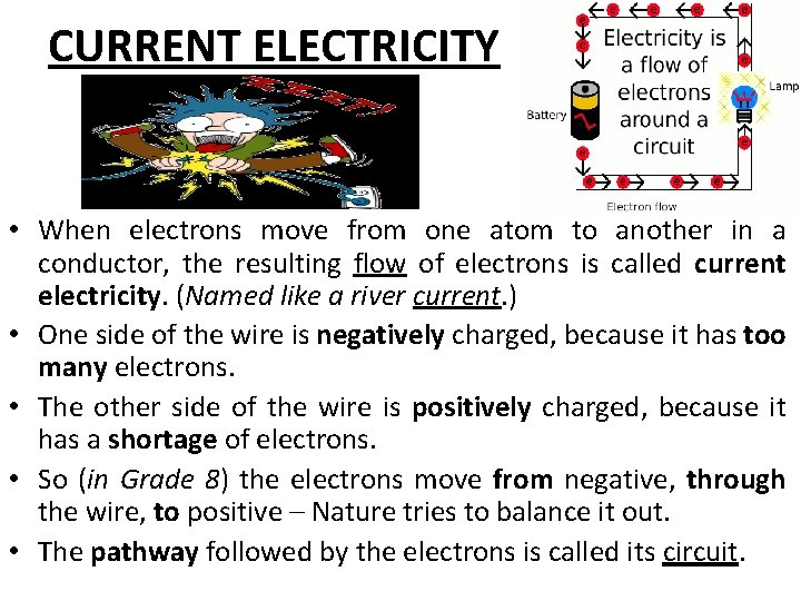 CURRENT ELECTRICITY • When electrons move from one atom to another in a conductor,