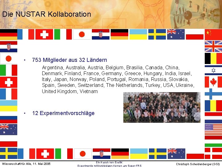 Die NUSTAR Kollaboration • 753 Mitglieder aus 32 Ländern Argentina, Australia, Austria, Belgium, Brasilia,