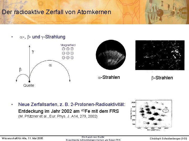 Der radioaktive Zerfall von Atomkernen • a-, b- und g-Strahlung g a b a-Strahlen