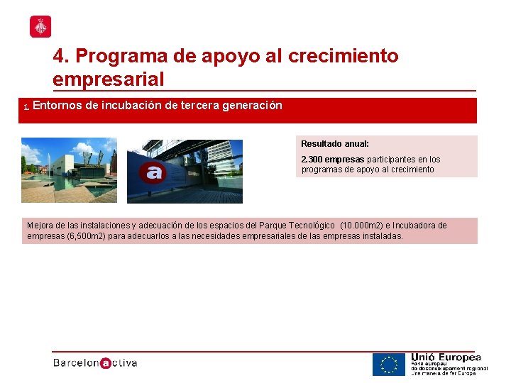 4. Programa de apoyo al crecimiento empresarial 1. Entornos de incubación de tercera generación