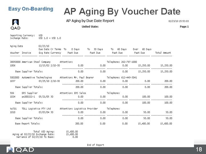 AP Aging Reports – 28. 17. 4/5/6 Easy On-Boarding AP Aging By Voucher Date