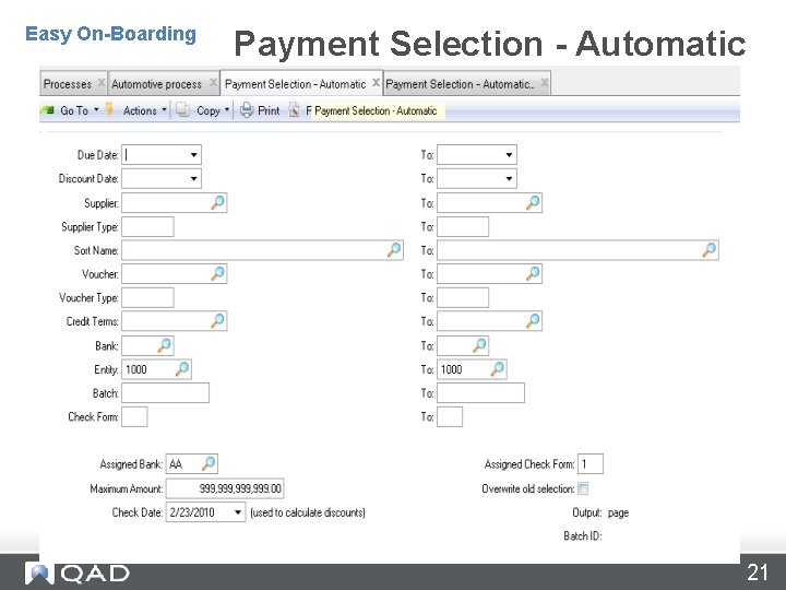 Payment Selection – Automatic – 28. 9. 4 Easy On-Boarding Payment Selection - Automatic