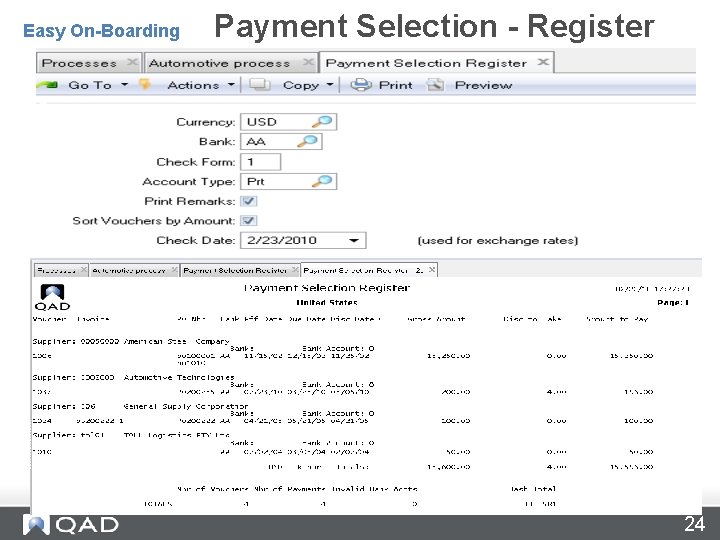 Payment Selection Register – 28. 9. 6 Payment Selection - Register Easy On-Boarding 24