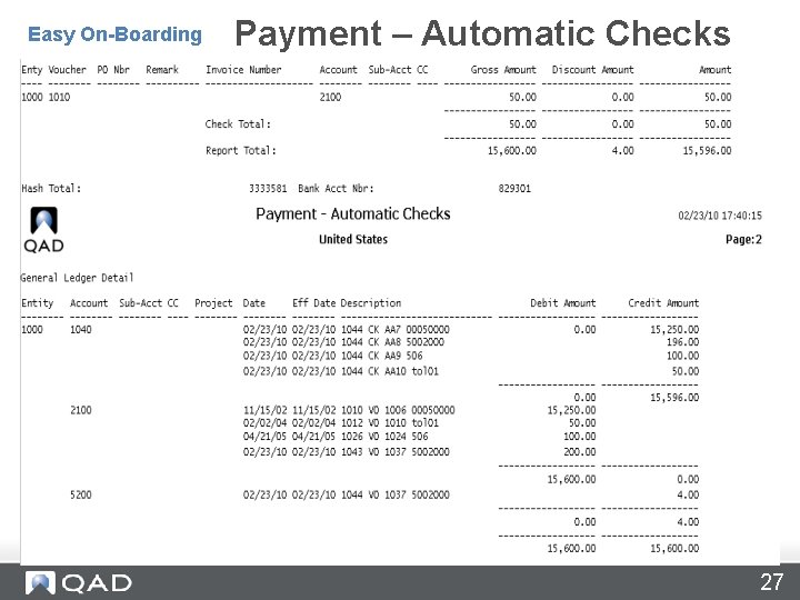 Payment Automatic Cheques – 28. 9. 9 Easy On-Boarding Payment – Automatic Checks 27