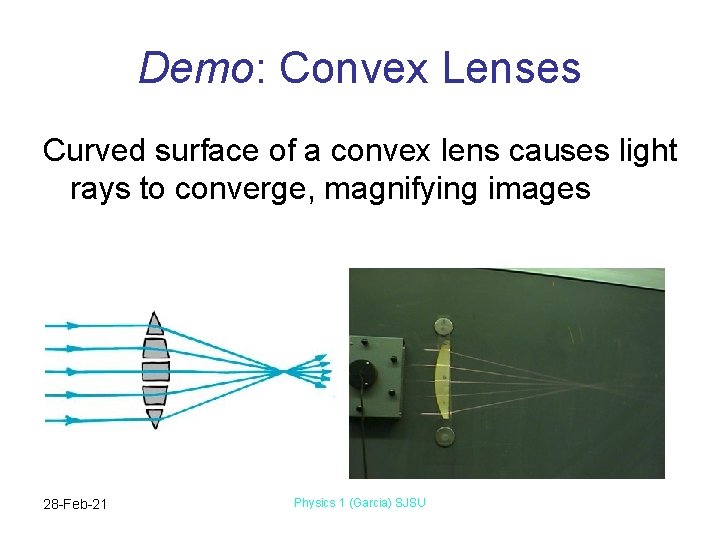 Demo: Convex Lenses Curved surface of a convex lens causes light rays to converge,