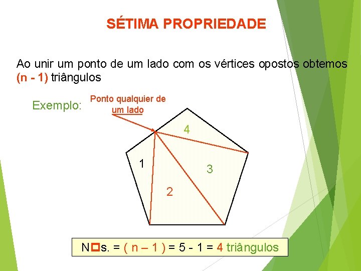 SÉTIMA PROPRIEDADE Ao unir um ponto de um lado com os vértices opostos obtemos