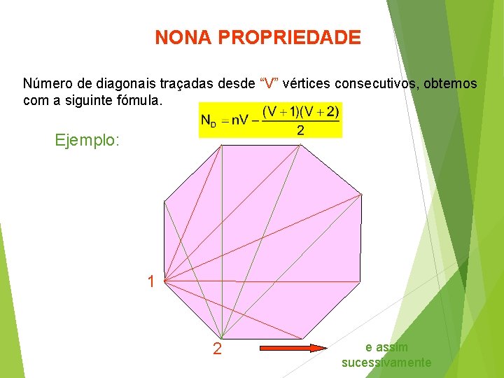 NONA PROPRIEDADE Número de diagonais traçadas desde “V” vértices consecutivos, obtemos com a siguinte