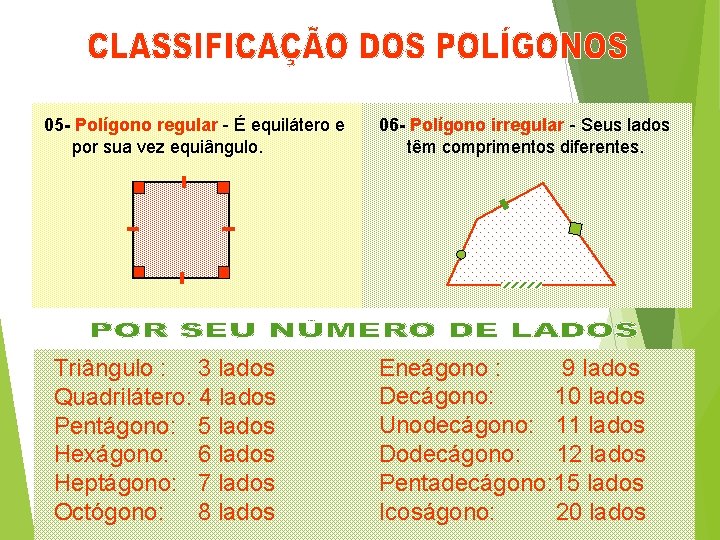 05 - Polígono regular - É equilátero e por sua vez equiângulo. Triângulo :