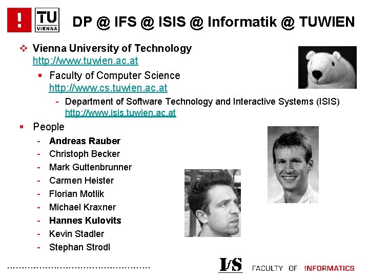 DP @ IFS @ ISIS @ Informatik @ TUWIEN v Vienna University of Technology