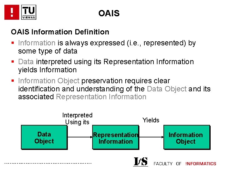 OAIS Information Definition § Information is always expressed (i. e. , represented) by some