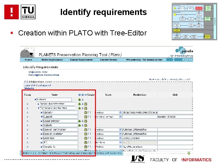 Identify requirements § Creation within PLATO with Tree-Editor . . . 