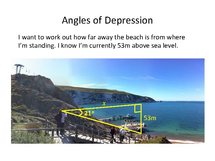 Angles of Depression I want to work out how far away the beach is