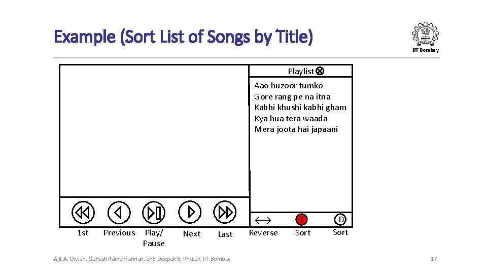 Example (Sort List of Songs by Title) IIT Bombay Playlist Aao huzoor tumko Gore Example (Sort List of Songs by Title) IIT Bombay Playlist Aao huzoor tumko Gore