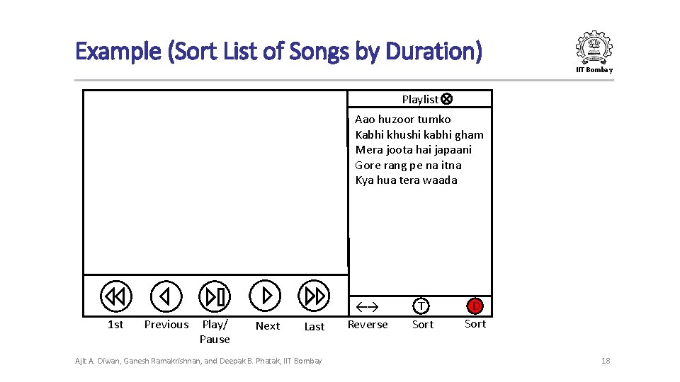 Example (Sort List of Songs by Duration) IIT Bombay Playlist Aao huzoor tumko Kabhi Example (Sort List of Songs by Duration) IIT Bombay Playlist Aao huzoor tumko Kabhi