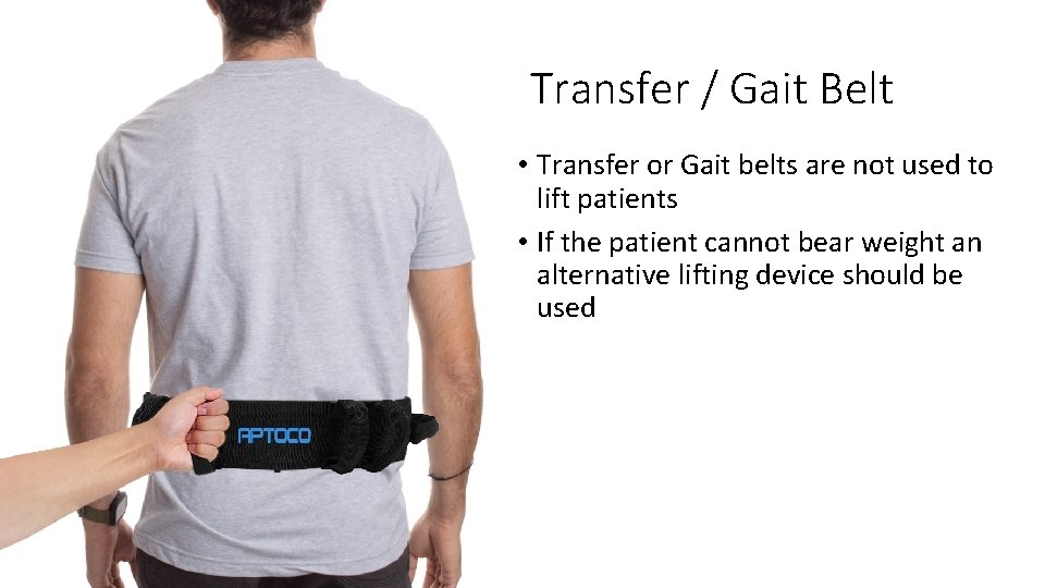 Transfer / Gait Belt • Transfer or Gait belts are not used to lift Transfer / Gait Belt • Transfer or Gait belts are not used to lift