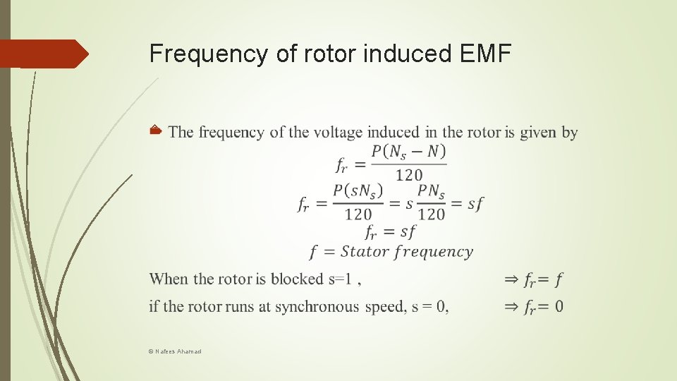 Frequency of rotor induced EMF © Nafees Ahamad 