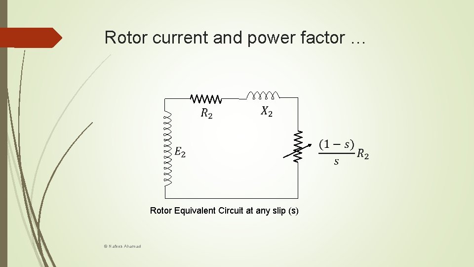 Rotor current and power factor … Rotor Equivalent Circuit at any slip (s) ©