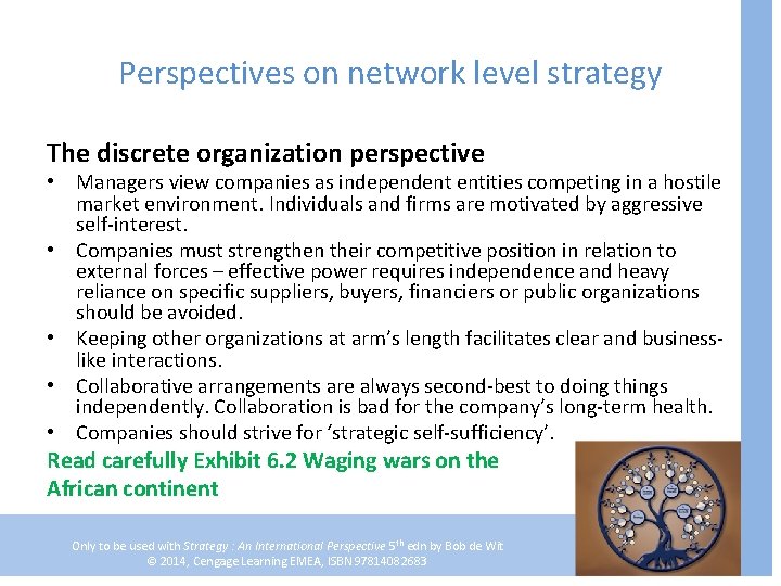 Perspectives on network level strategy The discrete organization perspective • Managers view companies as