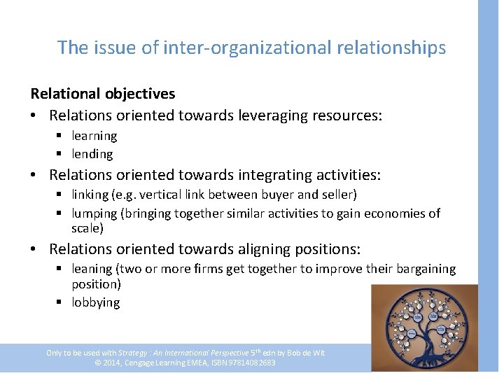 The issue of inter-organizational relationships Relational objectives • Relations oriented towards leveraging resources: §