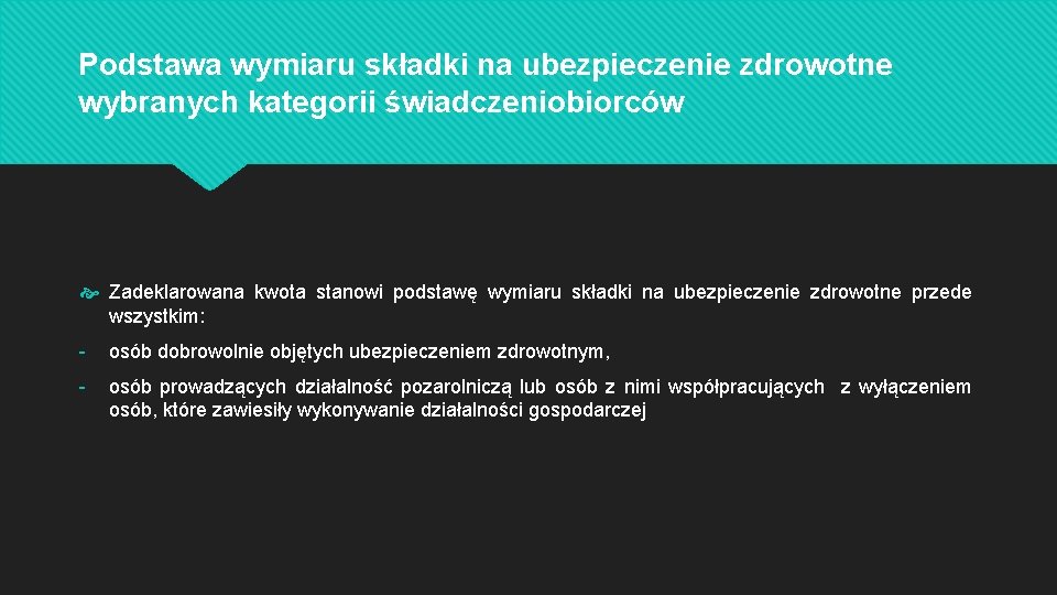 Podstawa wymiaru składki na ubezpieczenie zdrowotne wybranych kategorii świadczeniobiorców Zadeklarowana kwota stanowi podstawę wymiaru