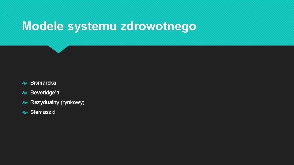 Modele systemu zdrowotnego Bismarcka Beveridge’a Rezydualny (rynkowy) Siemaszki 