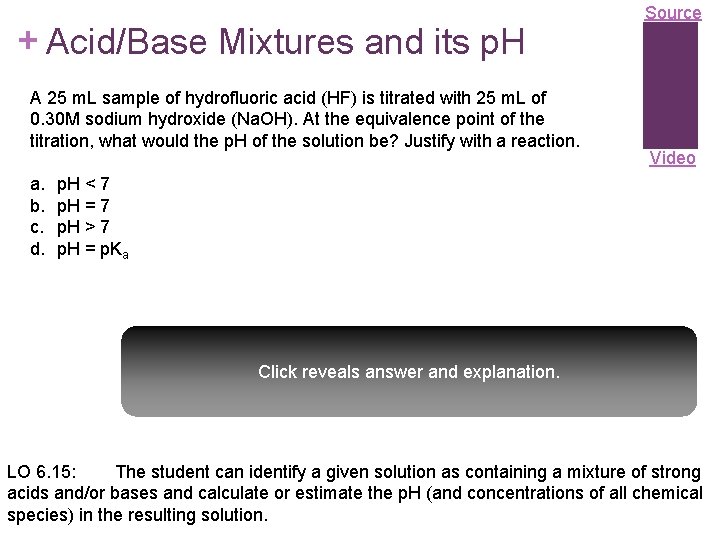 + Acid/Base Mixtures and its p. H A 25 m. L sample of hydrofluoric