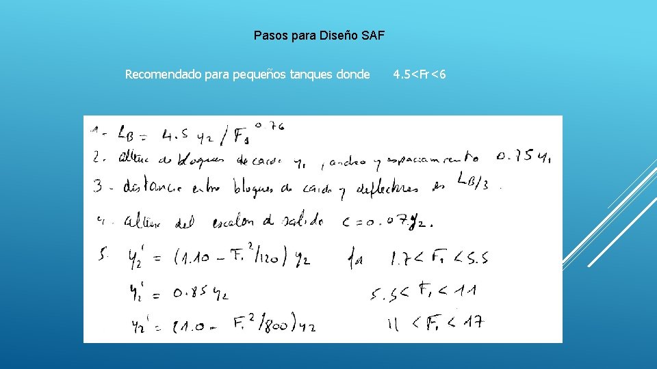 Pasos para Diseño SAF Recomendado para pequeños tanques donde 4. 5<Fr<6 