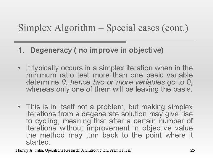 Simplex Algorithm – Special cases (cont. ) 1. Degeneracy ( no improve in objective)