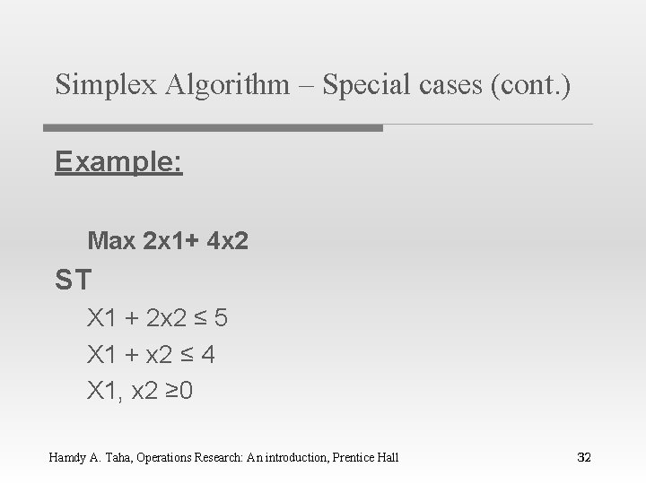 Simplex Algorithm – Special cases (cont. ) Example: Max 2 x 1+ 4 x