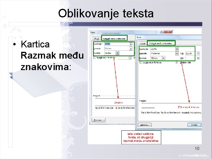 Oblikovanje teksta • Kartica Razmak među znakovima: 10 