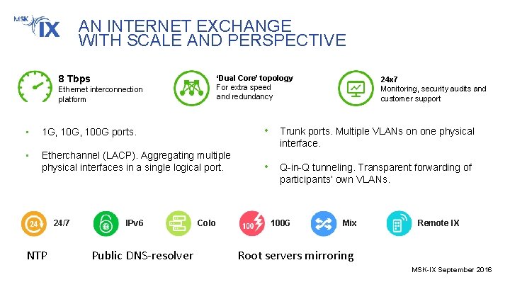 AN INTERNET EXCHANGE WITH SCALE AND PERSPECTIVE ‘Dual Core’ topology For extra speed and