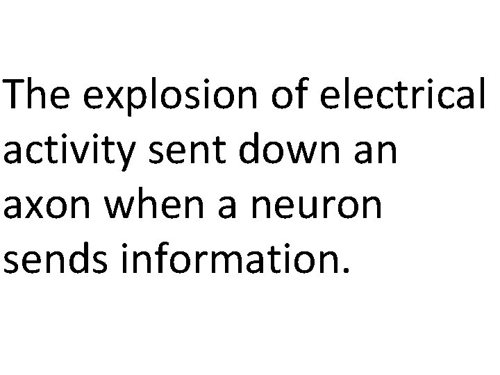 The explosion of electrical activity sent down an axon when a neuron sends information.
