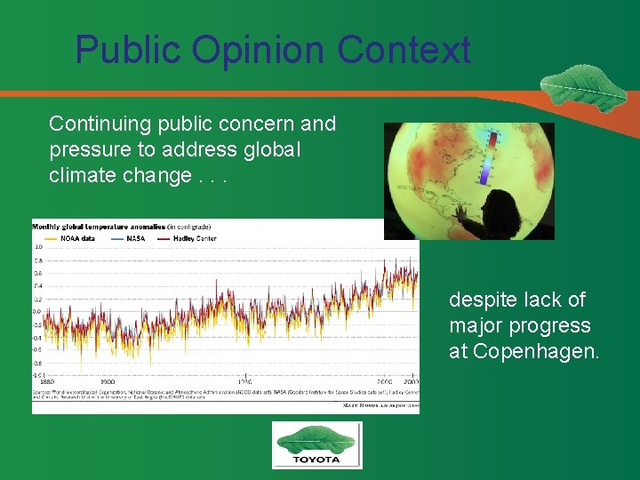 Public Opinion Context Continuing public concern and pressure to address global climate change. .
