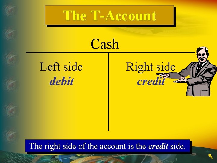 The T-Account Cash Left side debit Right side credit The right side of the