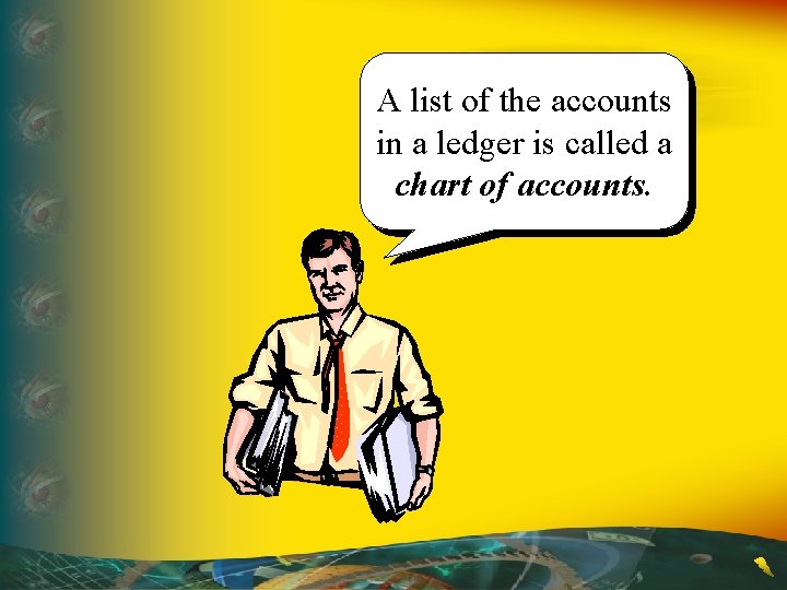 A list of the accounts in a ledger is called a chart of accounts.
