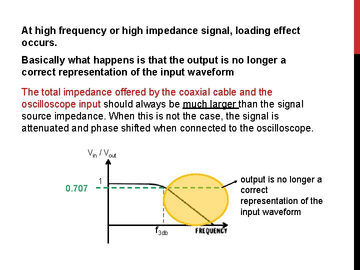 At high frequency or high impedance signal, loading effect occurs. Basically what happens is
