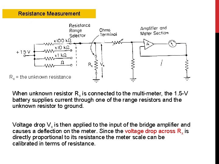 Resistance Measurement Rx = the unknown resistance When unknown resistor Rx is connected to