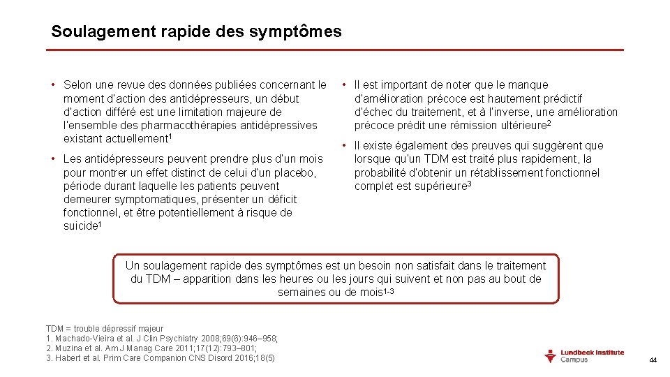 Soulagement rapide des symptômes • Selon une revue des données publiées concernant le moment