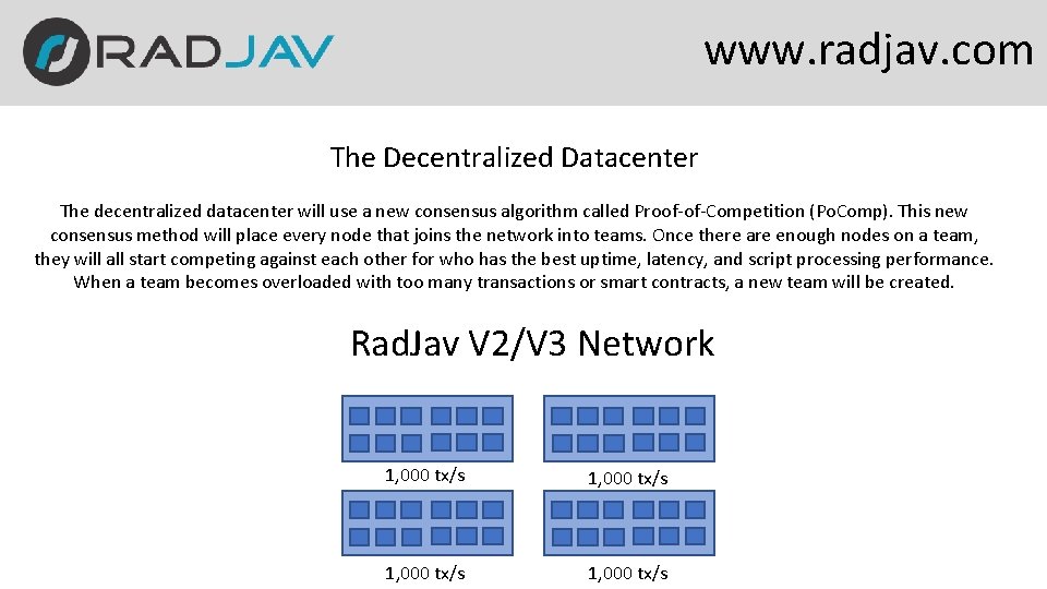 www. radjav. com The Decentralized Datacenter The decentralized datacenter will use a new consensus