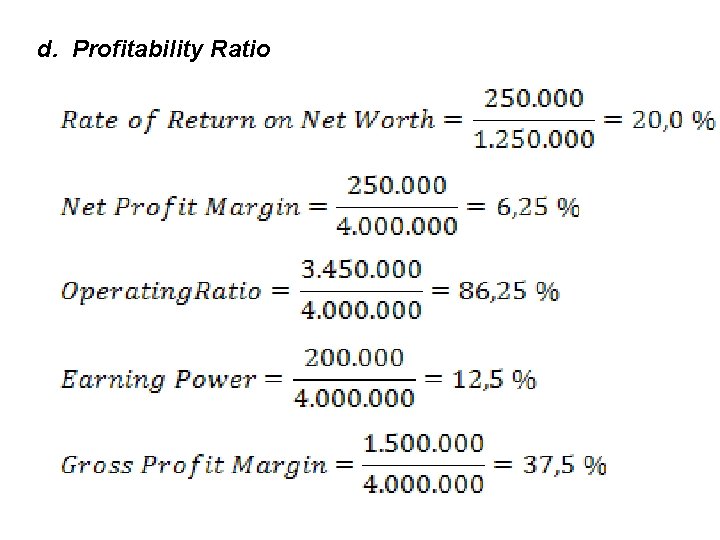 d. Profitability Ratio 