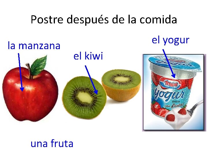 Postre después de la comida la manzana el yogur el kiwi una fruta 