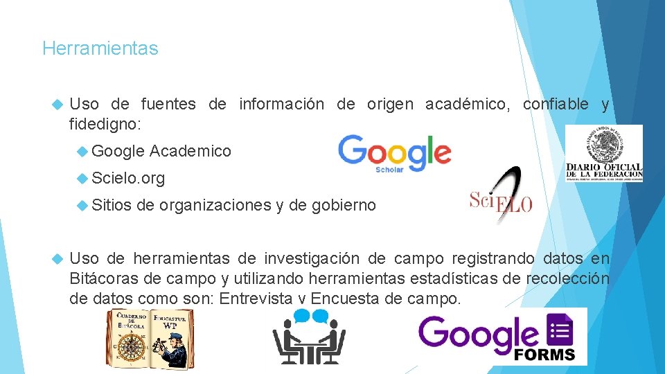 Herramientas Uso de fuentes de información de origen académico, confiable y fidedigno: Google Academico