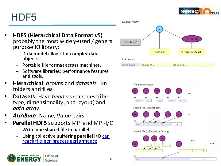 HDF 5 • HDF 5 (Hierarchical Data Format v 5) probably the most widely-used