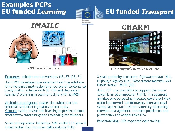 Examples PCPs EU funded Learning IMAILE URL: www. imaile. eu Procurers: schools and universities