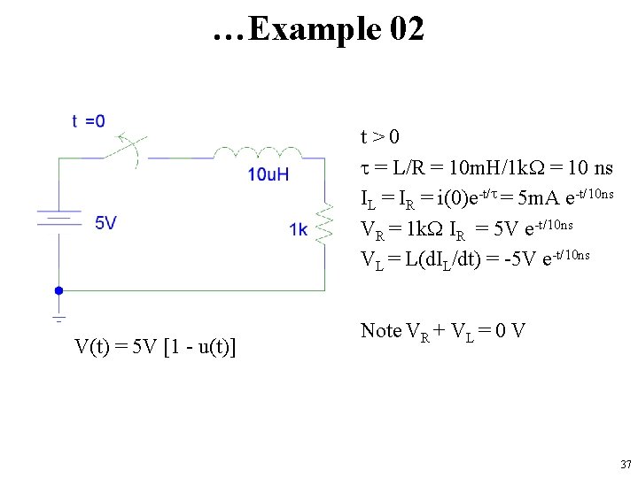 …Example 02 t>0 = L/R = 10 m. H/1 k = 10 ns IL