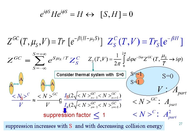 conservation on the average A A S exact conservation Consider thermal system with S=0